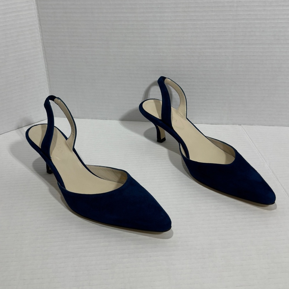 NWOT Boden || blue suede leather sling back mules size 38